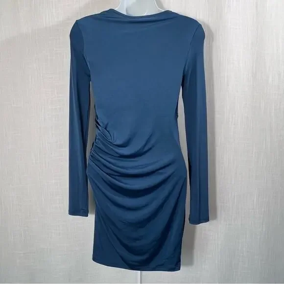 Pull&Bear‎ NWT Ruched Bodycon Cut Out Blue Mini Dress Size S - Picture 12 of 15